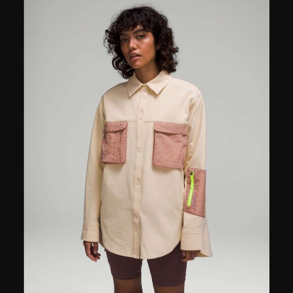 Lululemon Shirt Womens 4 Prosecco Pink Clay Grid Fleece Hiking Overshirt Utility - Picture 2 of 16